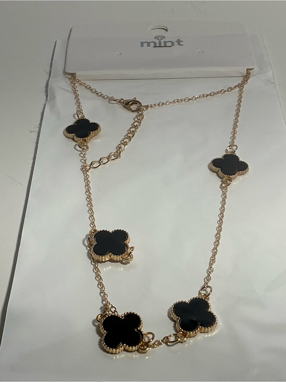 Mint Gold Chain Necklace with Black Clover Accents
